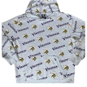 Vikings AOP Logo Hoodie Gray Large 14-16 Vintage NFL Ultra Game EUC Purple Gold